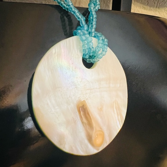 Abalone shell turquoise beadwork necklace - Picture 6 of 10